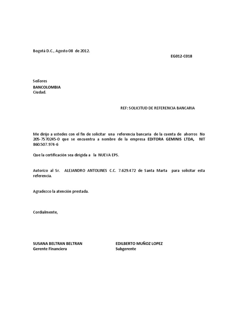 Carta Ref Bancaria Pdf Bancario Bancos Riset