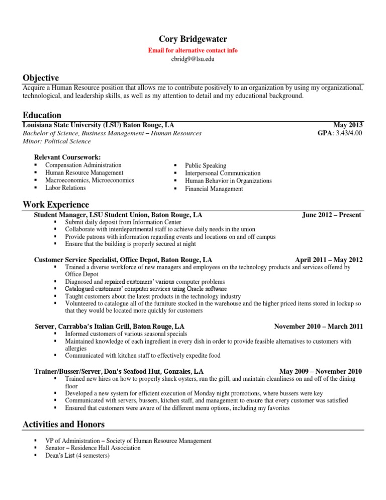My Human Resource Resume | Baton Rouge | Human Resource ...