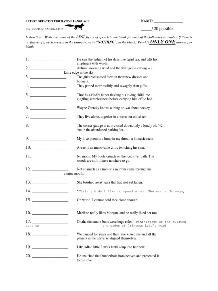 figures of speech worksheet grade 9 pdf