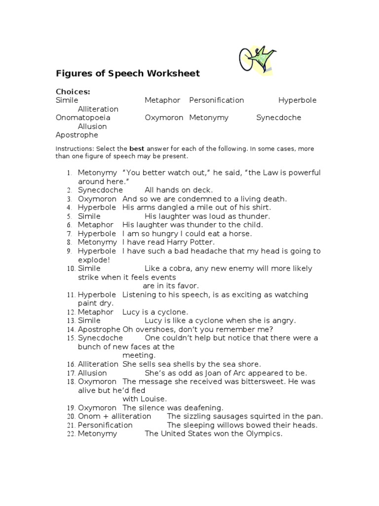 worksheet Allusion Worksheet extrafigures of speech worksheetkey doc