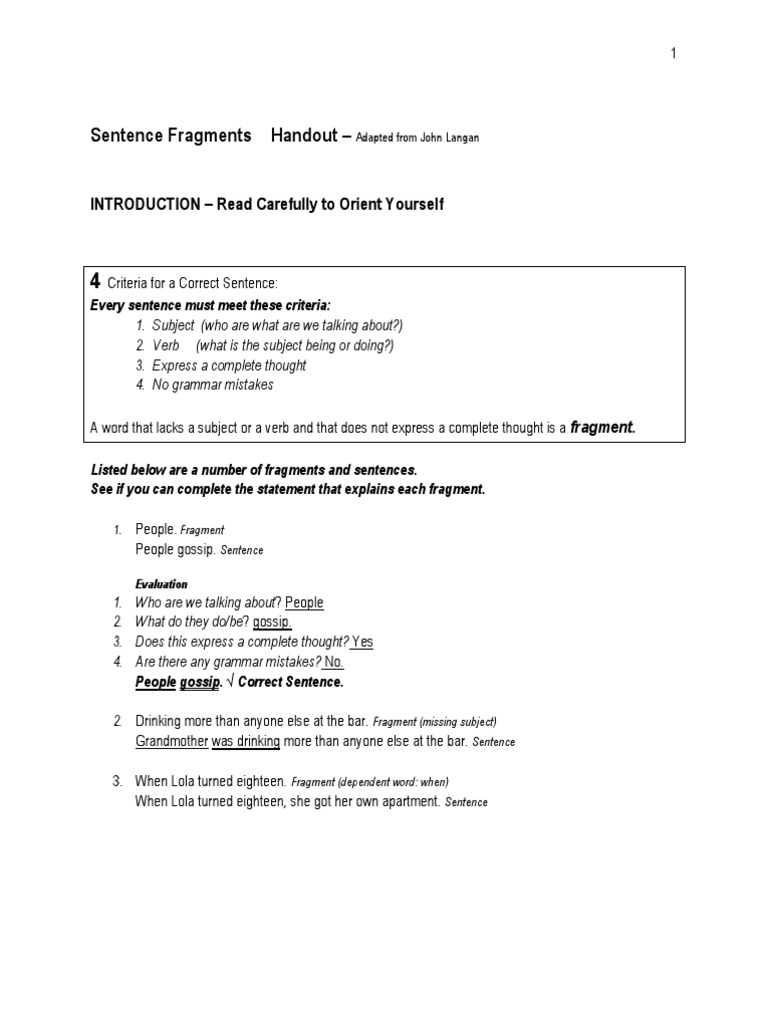 Worksheets Sentence Fragments Worksheets sentence fragments worksheet linguistics verb