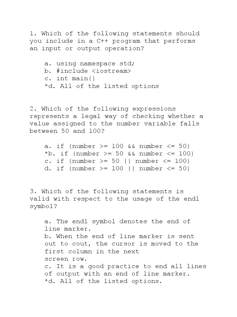 C++ Programming Quiz Questions and Answers | PDF | C (Programming ...