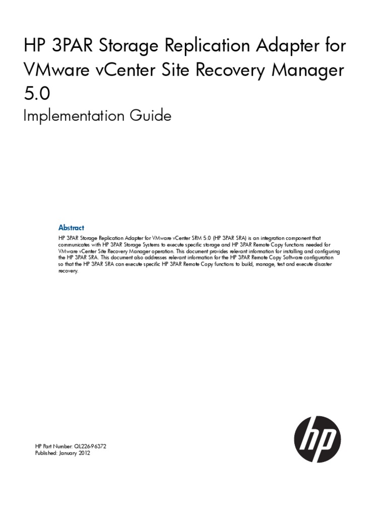 HP 3par Storage Replication Adapter For Vmware Vcenter Site Recovery ...