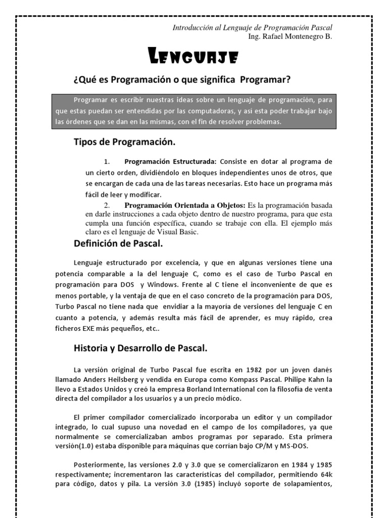 Introducción al Lenguaje Pascal | PDF | Compilador | Programación de ...