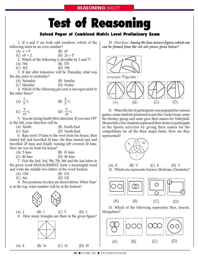 Problem Solving in Reasoning Tests | PDF | Matrix (Mathematics ...