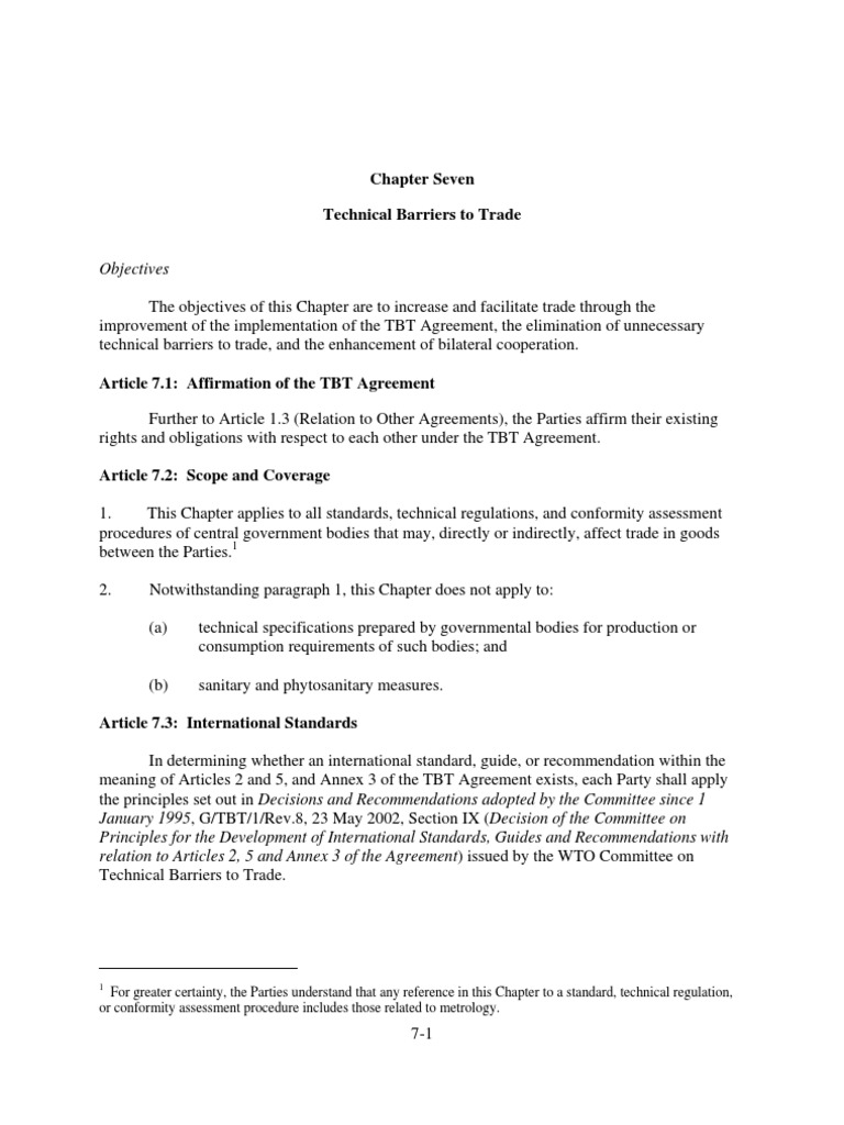 Chapter Seven Technical Barriers To Trade | PDF | World Trade ...