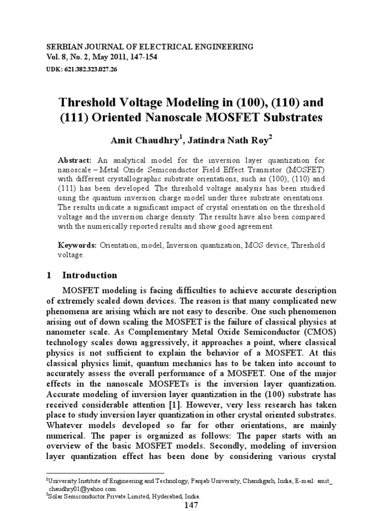 Threshold Voltage in Nanoscale MOSFETs | PDF