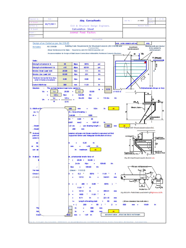 60265204 Design of Rcc Corbel as Per Aci 318 95 Structural Steel