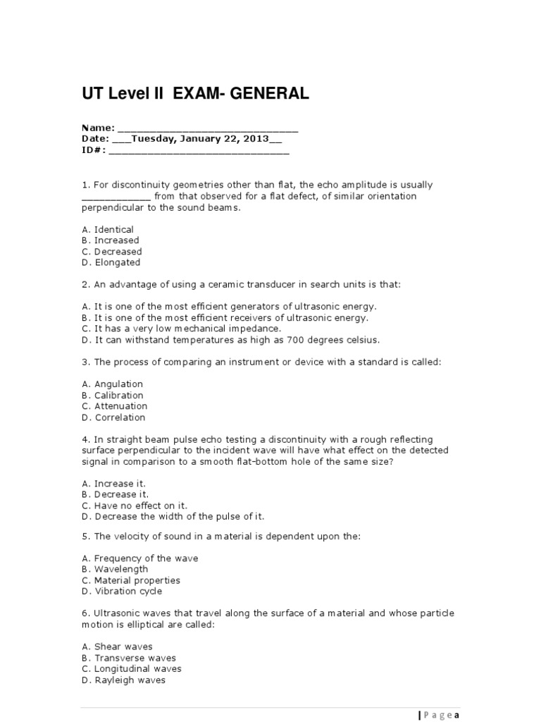 UT Level II Exam: General Knowledge | PDF | Waves | Ultrasound