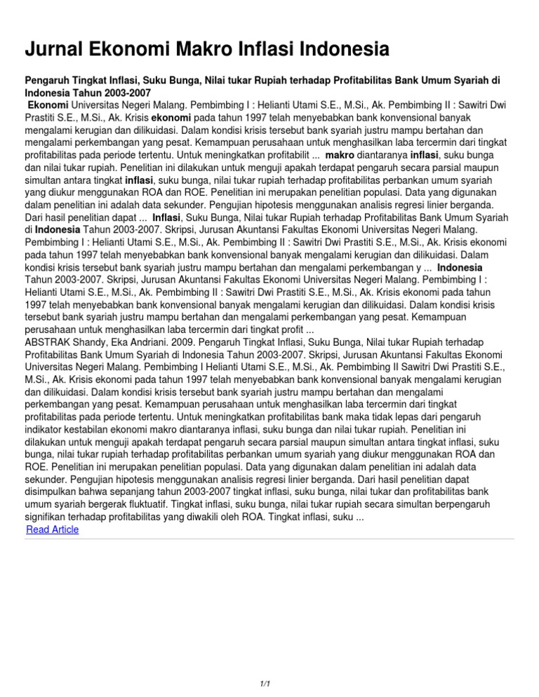 Jurnal Ekonomi Makro Inflasi Indonesia Pdf