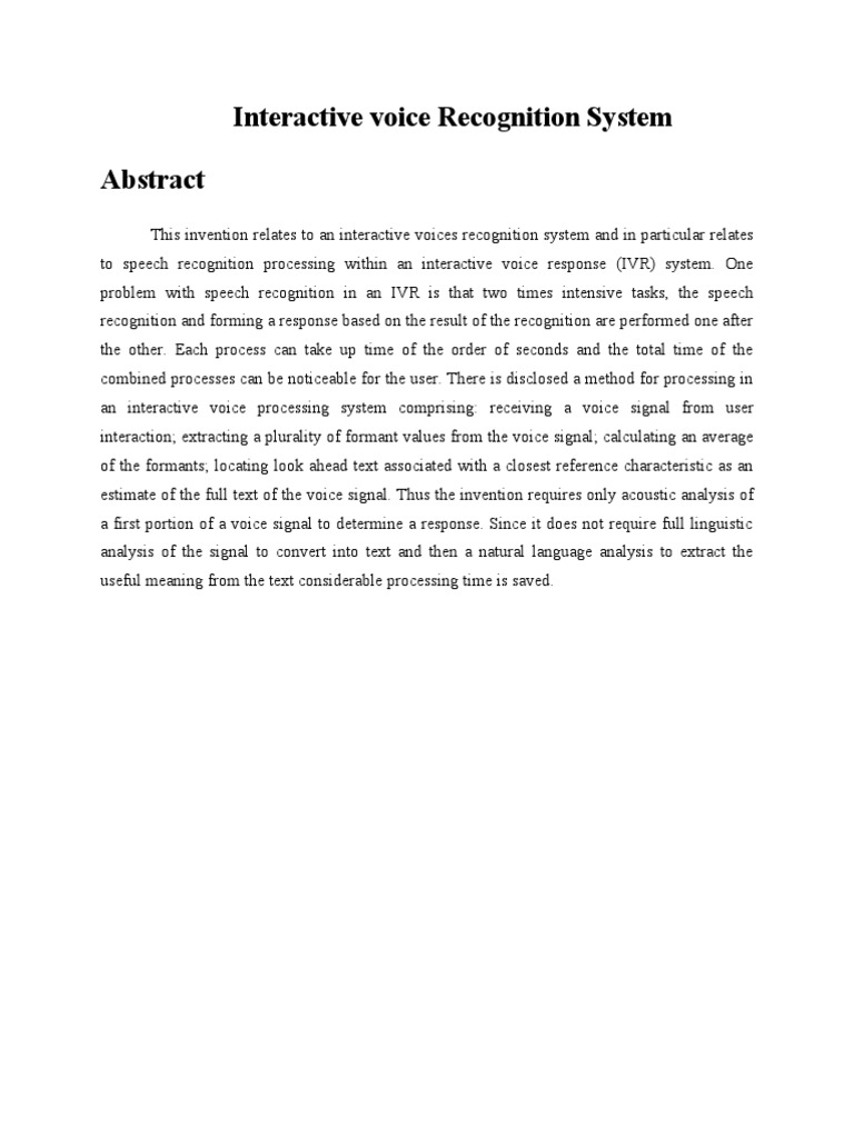 Interactive Voice Recognition System | PDF | Technology & Engineering