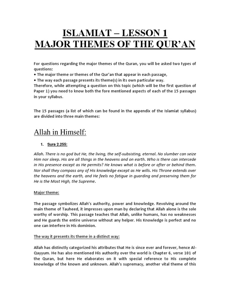Major Themes of The Quran PDF God In Islam Surah