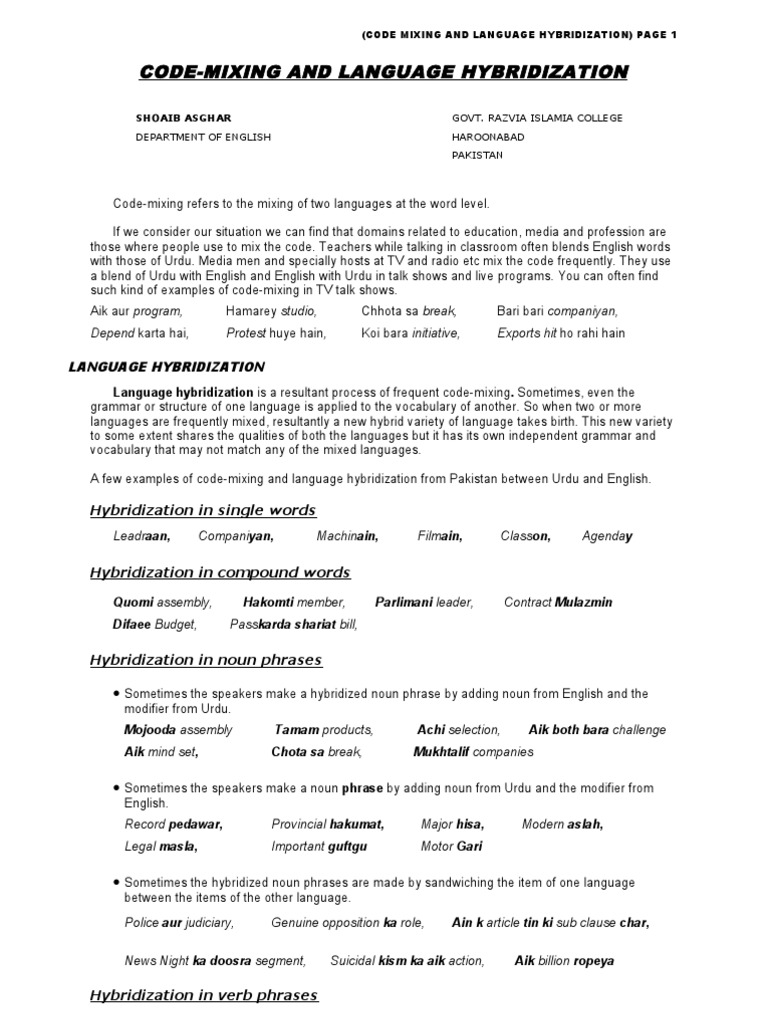 Urdu-English Code Mixing in Pakistan | PDF | English Language | Urdu