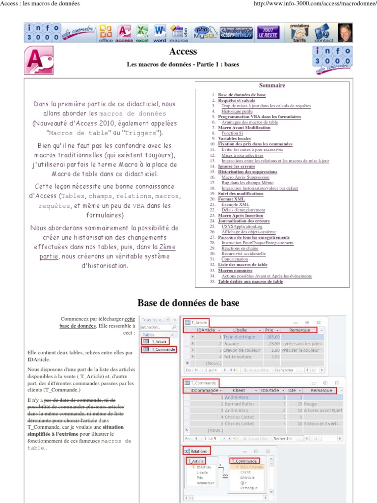 Access : Bases des Macros de Données | PDF | Microsoft Access | Macro ...