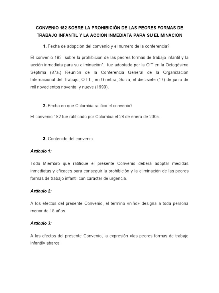 Trabajo Sobre El Convenio 182 de La Oit | PDF | Organización ...