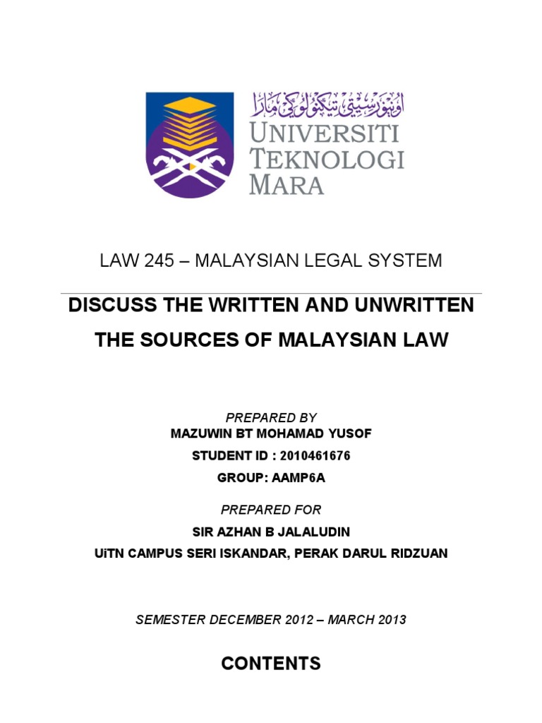 Written Unwritten On Msia Law Precedent Common Law
