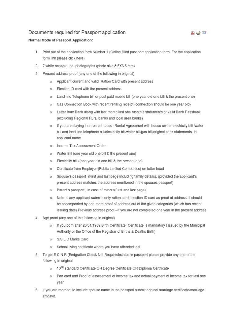 Documents Required For Passport Application | PDF | Identity Document