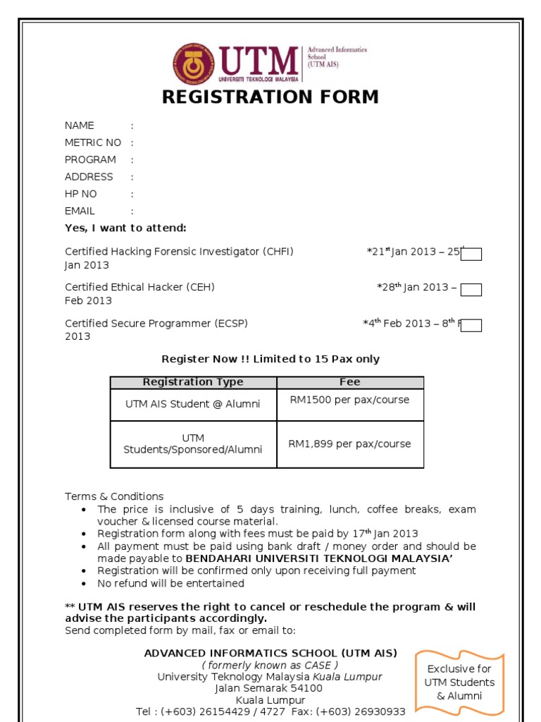 CEH and CHFI Registration Form | PDF | Career & Growth | Business