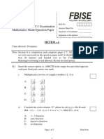 Fbise: Federal Board HSSC-I Examination Mathematics Model Question Paper