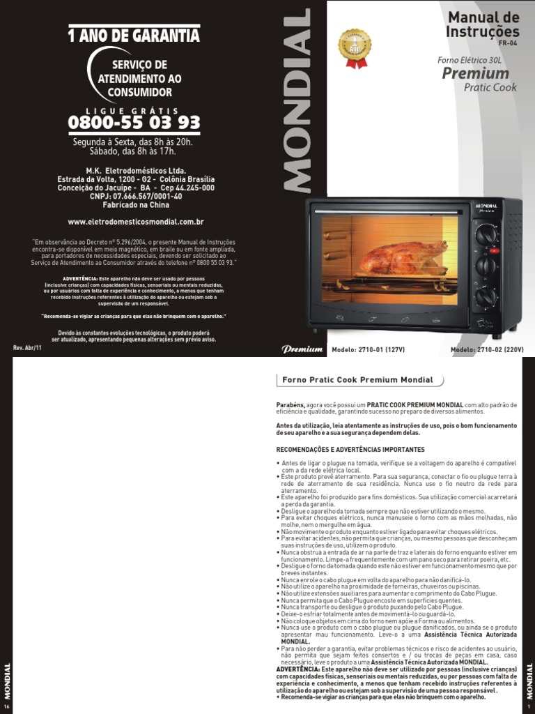 Manual Forno Eletrico Forno Pães