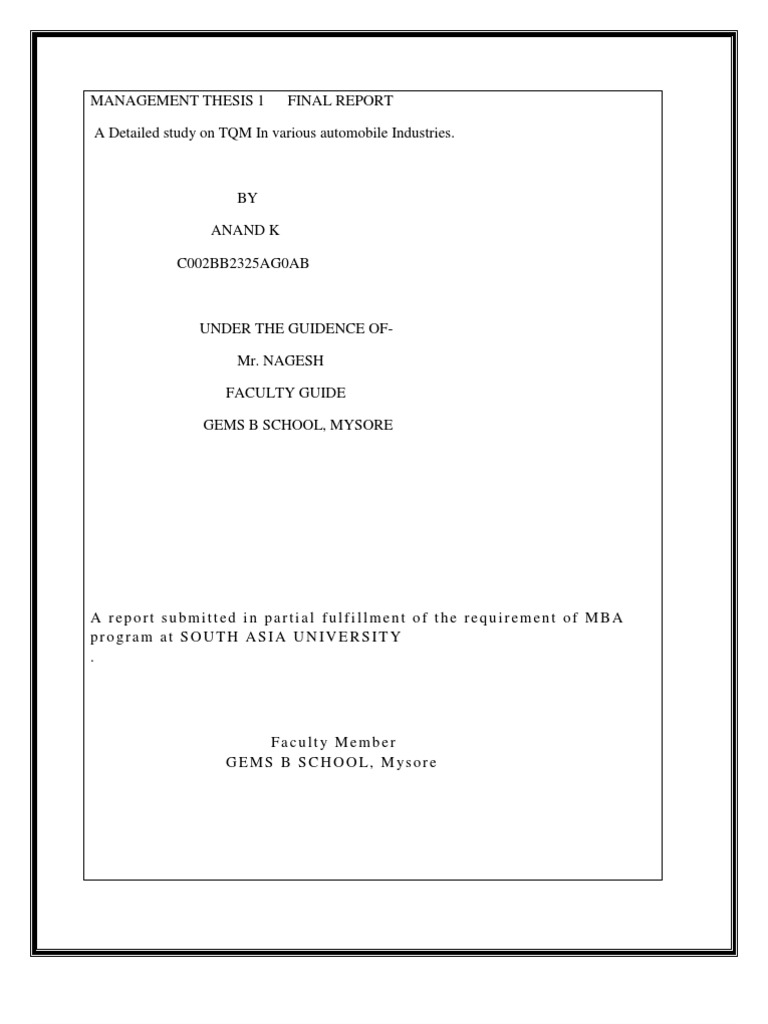 TQM Project PDF General Motors Quality Management