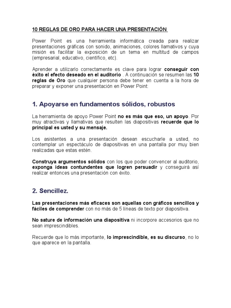 10 Reglas de Oro para Presentaciones en PowerPoint | PDF | Microsoft ...