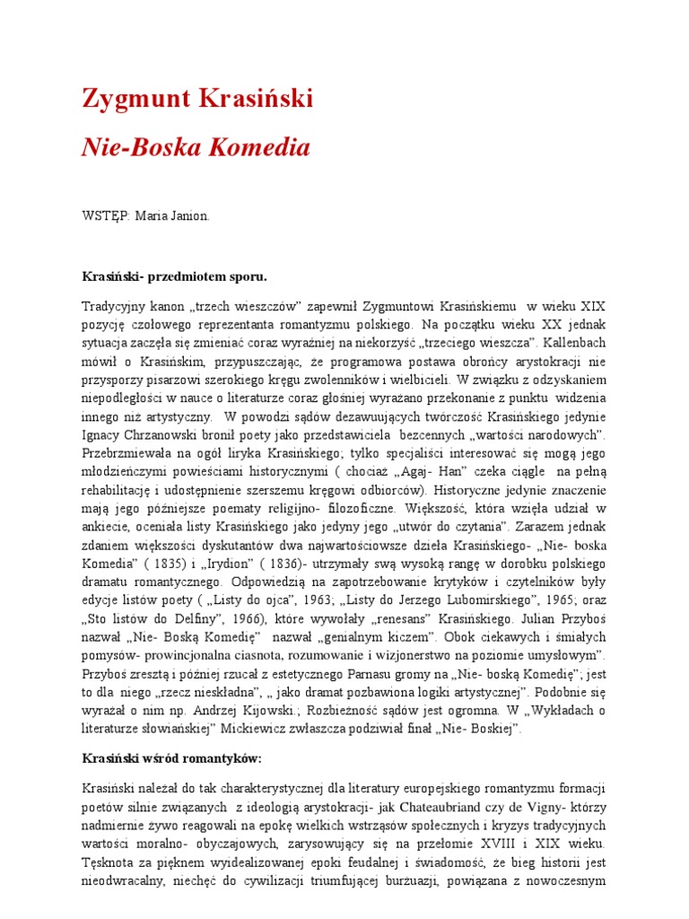 Obraz Rewolucjonistów W Nie Boskiej Komedii