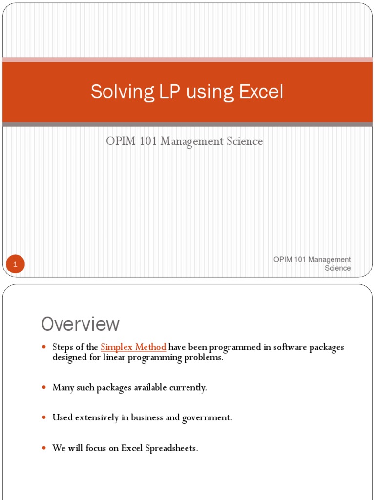 Excel Linear Programming Guide | PDF | Teaching Methods & Materials