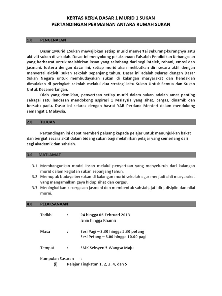 Kertas Kerja Pertandingan Rumah Sukan Pdf