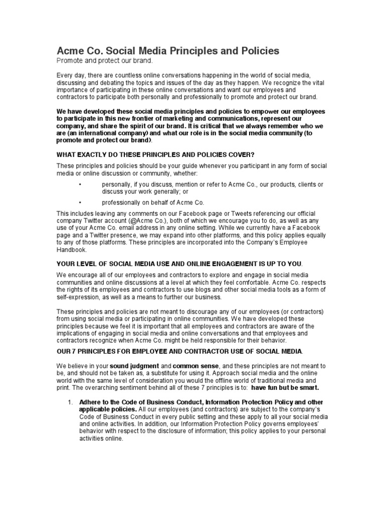 Sample Social Media Policy Digital & Social Media Social Media