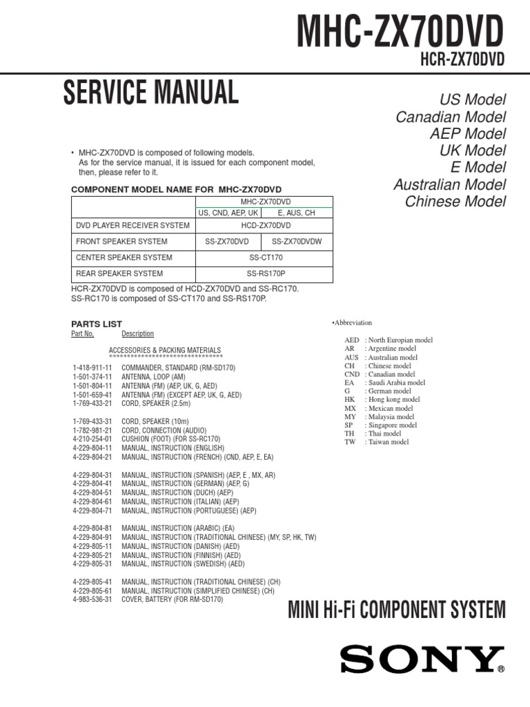 Sony MHCZX-70-DVD Service Manual | PDF | Business | Computers