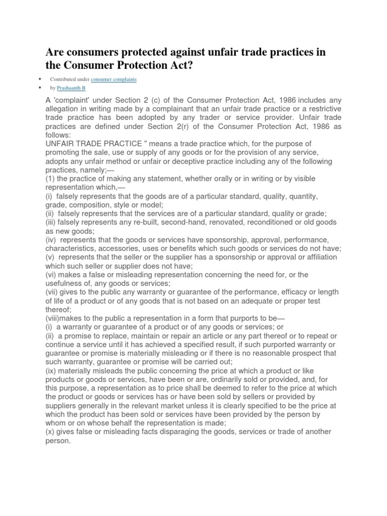 Unfair Trade Practices | PDF | Business | Law