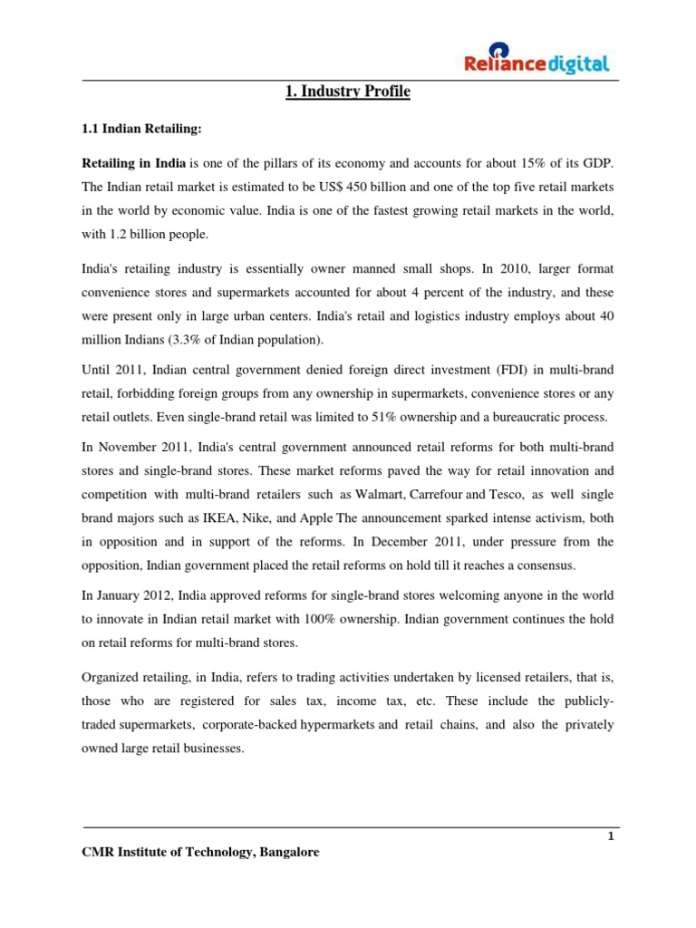 Reliance Digital PDF Retail Business