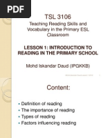 TSL3106 Teaching Reading Skills and Vocabulary in the Primary ESL Classroom
 Lesson 1