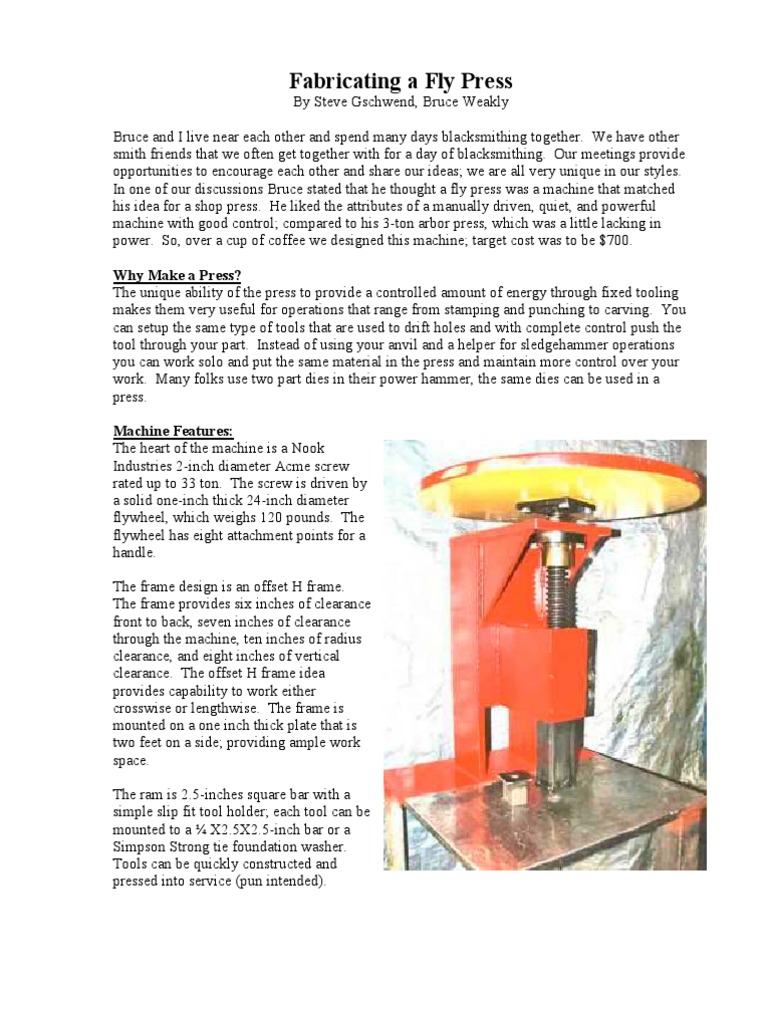 Building a Manual Fly Press Machine | PDF | Screw | Machining