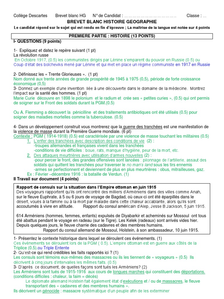 Brevet Blanc Français Pdf Avec Corrigé Brevet Blanc Corrige HG Letudiant | Troisième République française | France