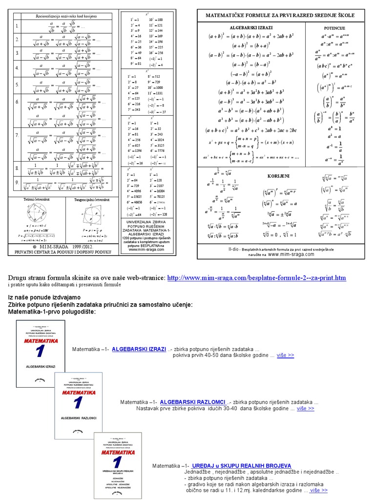 Formule Mat 1 Preklopne 1 I 4 STR Web | PDF | Teaching Methods ...