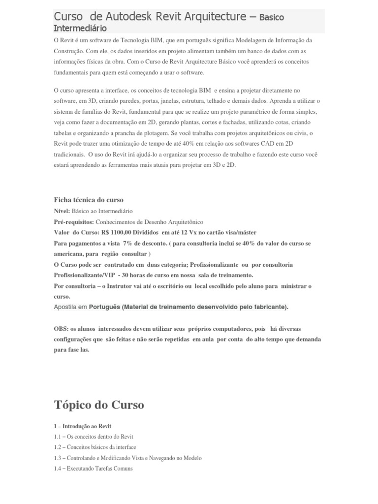 Curso de Autodesk Revit Arquitecture | PDF | Autodesk Revit | BIM