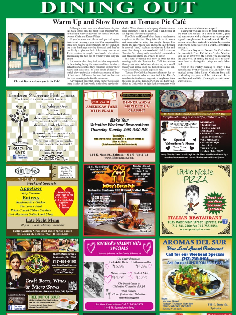 Ephrata Dining: Valentine's Specials & Events | PDF | Coffeehouse | Lunch