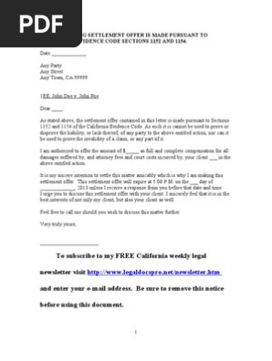 Sample California Settlement Offer Letter