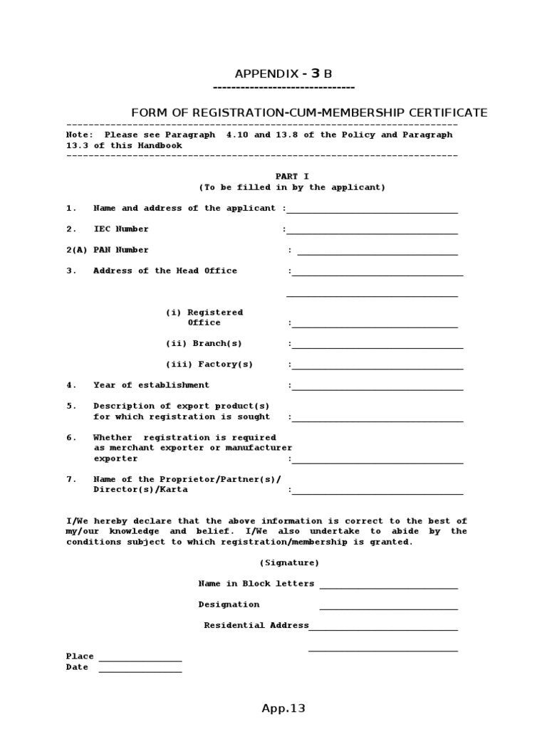 Registration-Cum-Membership Certificate Form | PDF | Technology ...