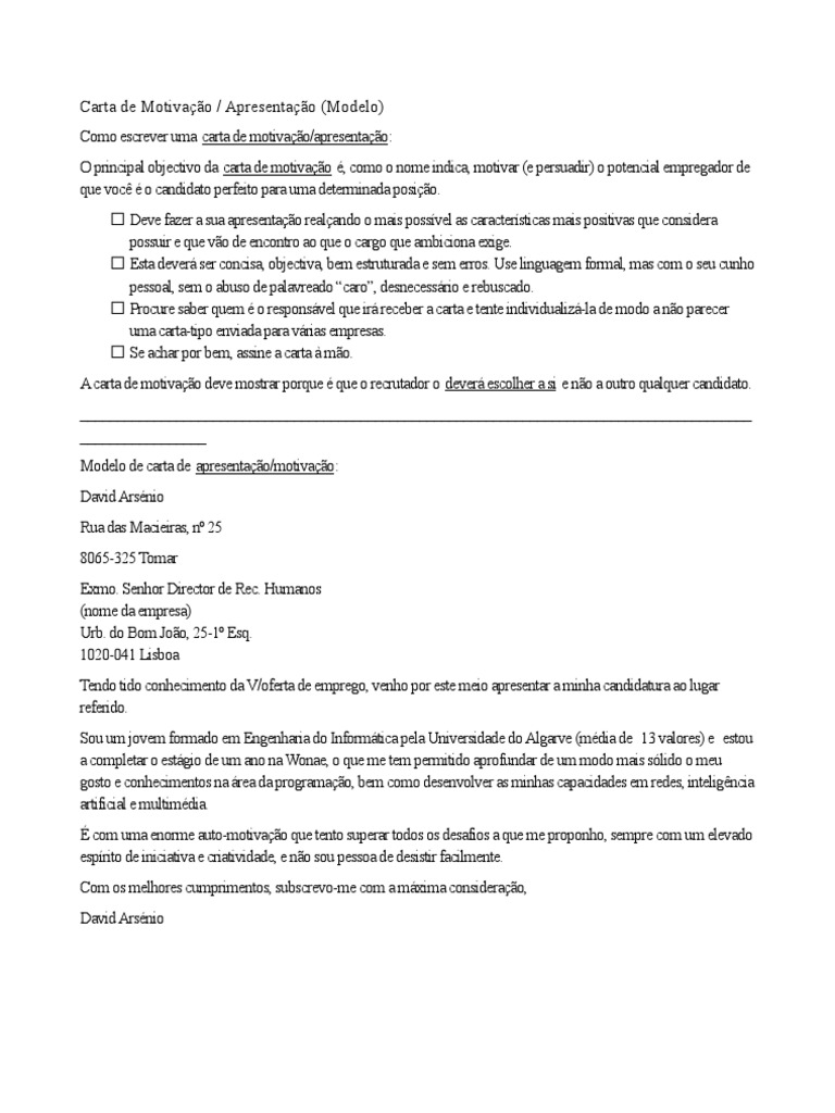 Carta De Motivacao Doc - Ini Huruf b