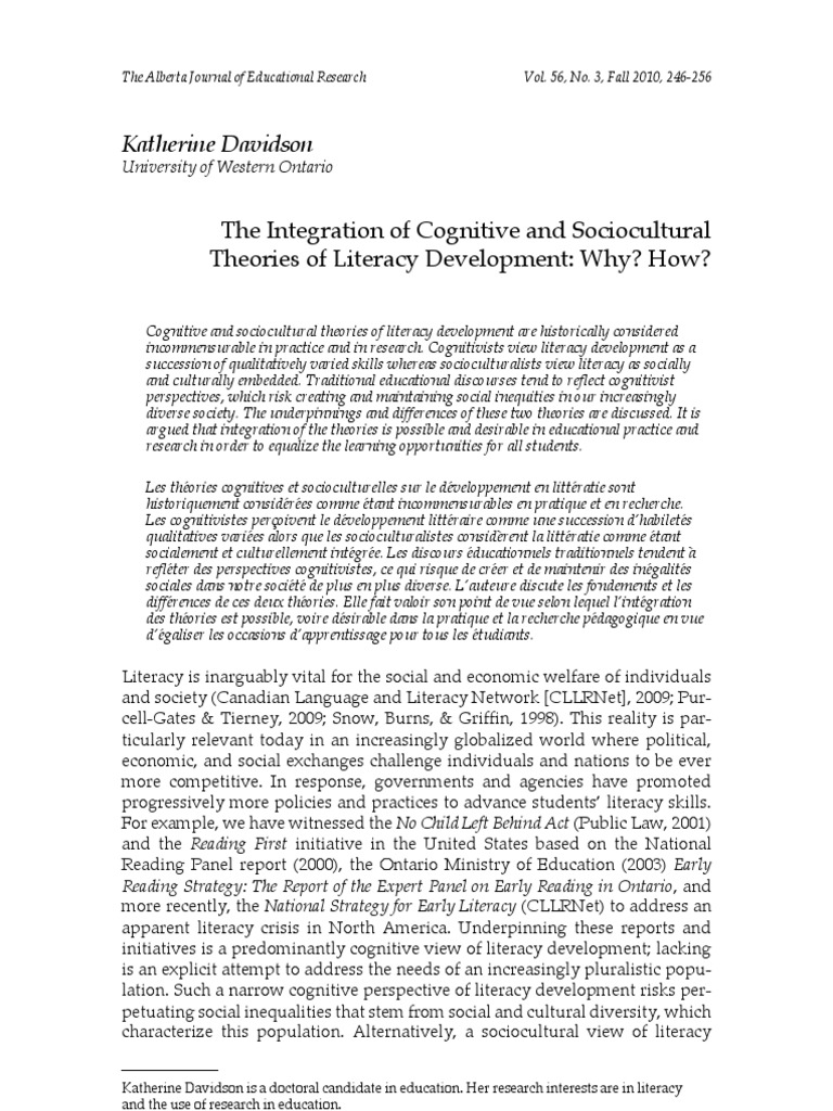 Cognitive and Sociocultural Theories of Literacy Development | PDF ...