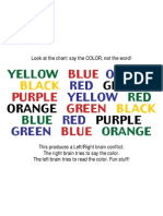 Say Color Not Word Chart Brain Conflict