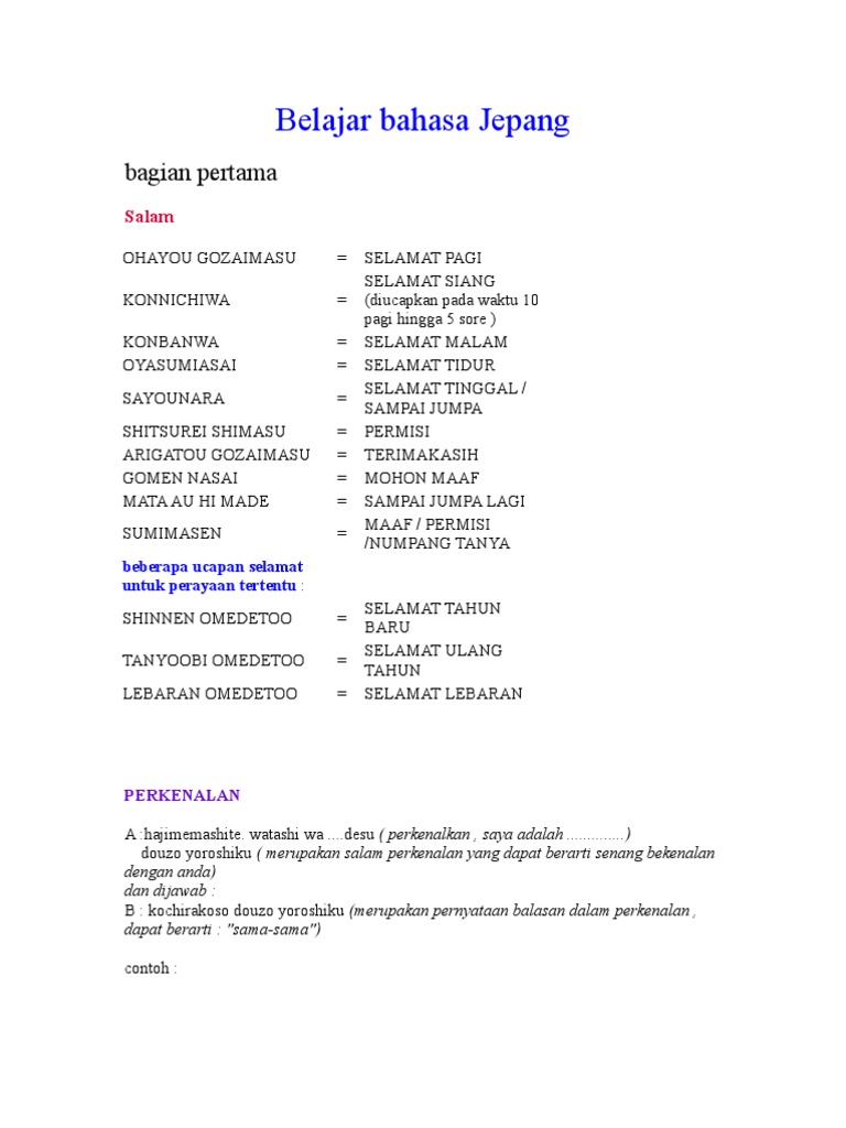 Belajar Bahasa Jepang Pdf