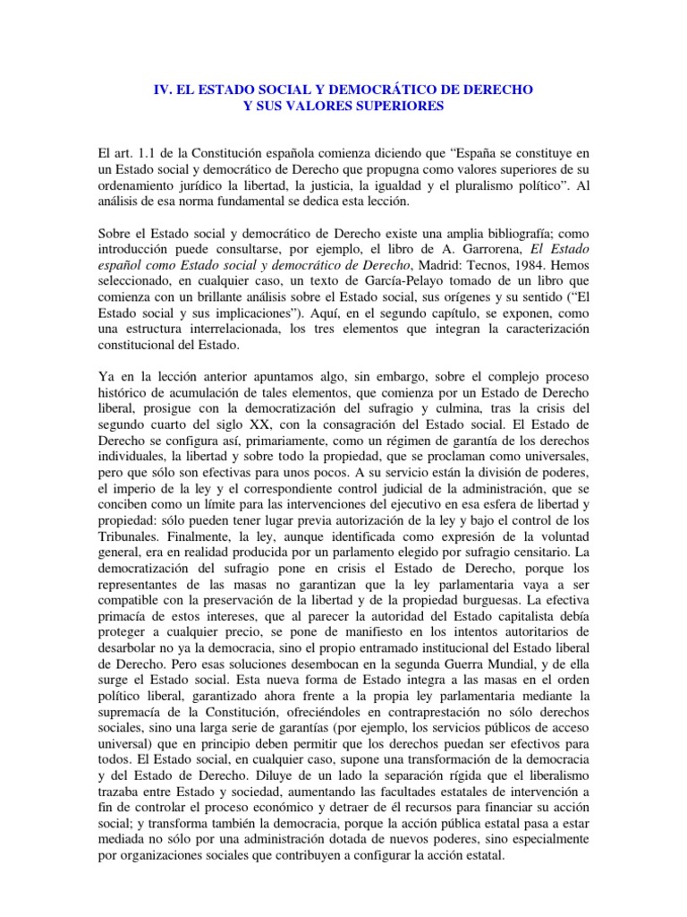 El Estado Social y Democrático de Derecho | PDF | Estado de bienestar ...