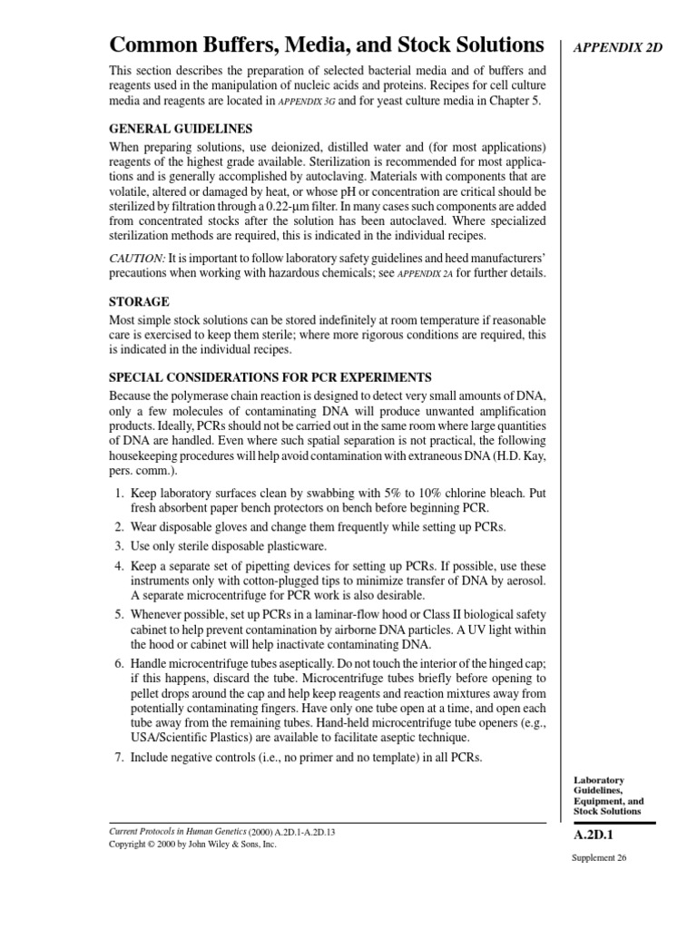 Common Buffers, Media, And Stock Solutions Agarose Gel
