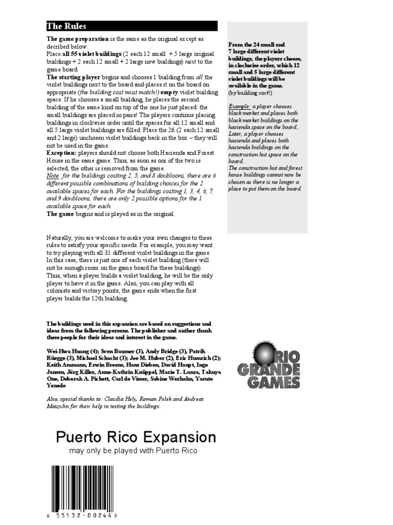 Puerto Rico (Expansion) Rules (En) PDF Plantation Warehouse