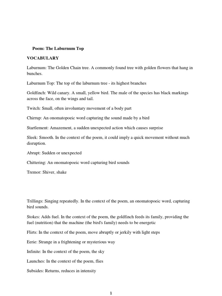The Laburnum Top Poem Exploring Nature, Symbolism and Love PDF