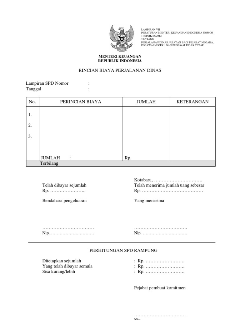 Rincian Biaya Perjalanan Dinas Kosong